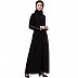 A-line abaya with piping at sleeves-Black-white
